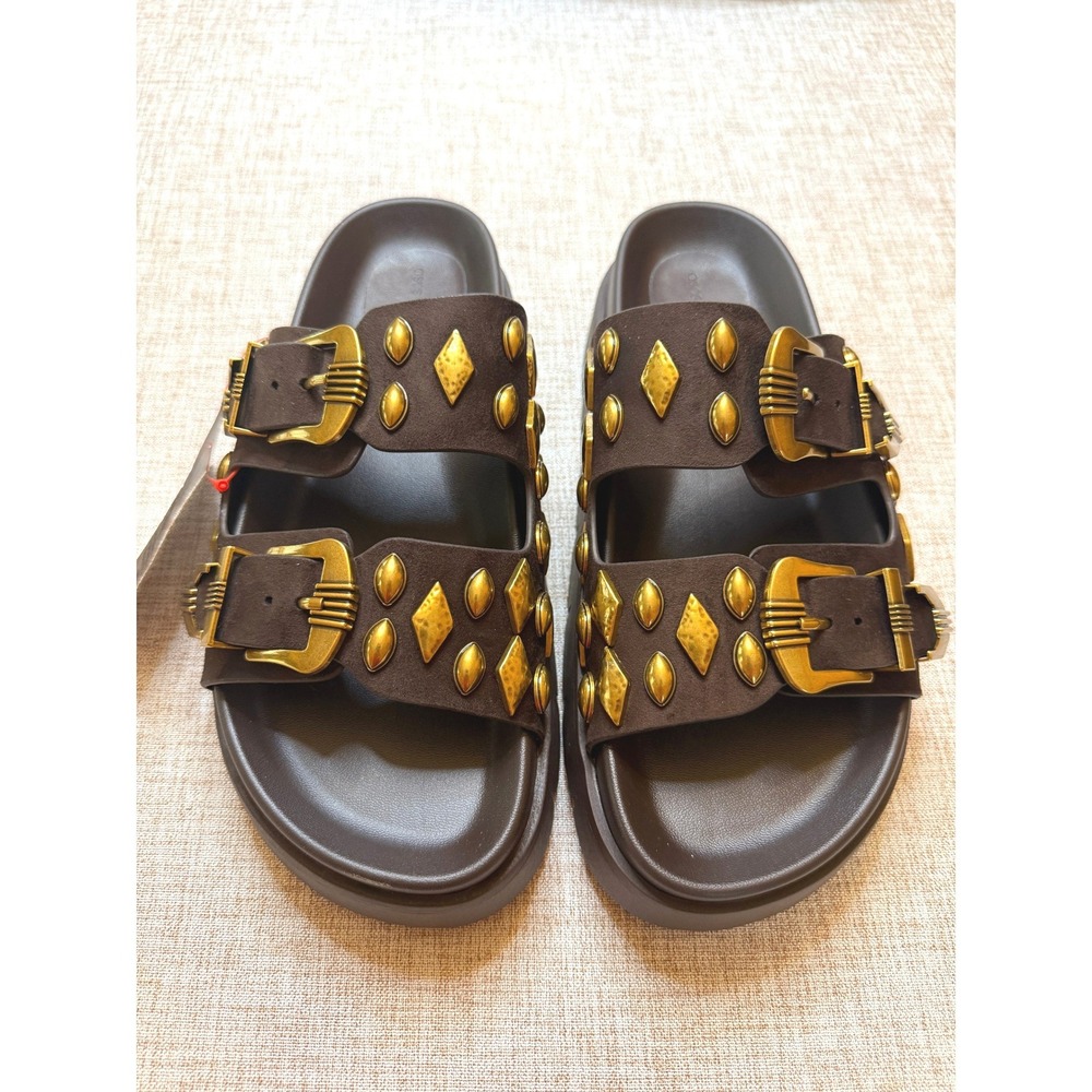 ASOS Brown Studded Platform Buckle Slide Sandals Boho Size 6.5-7/37